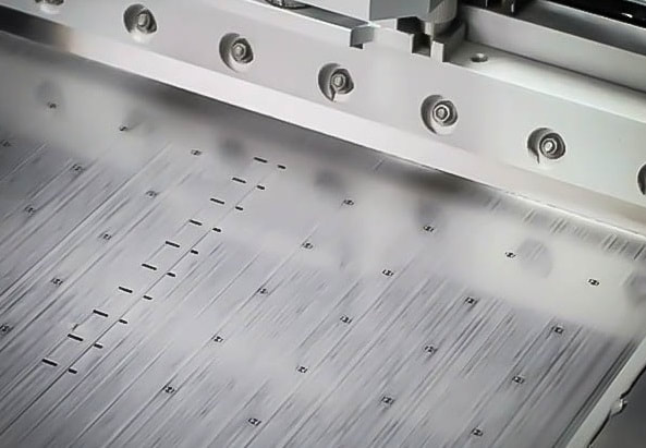 Close-up of stencil apertures used in lead-free solder paste printing.