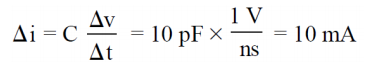 Driving a 10 pF register input capacitance: a 50 ? series resistor reduces transient output current and yields about 11 ns rise/fall time.