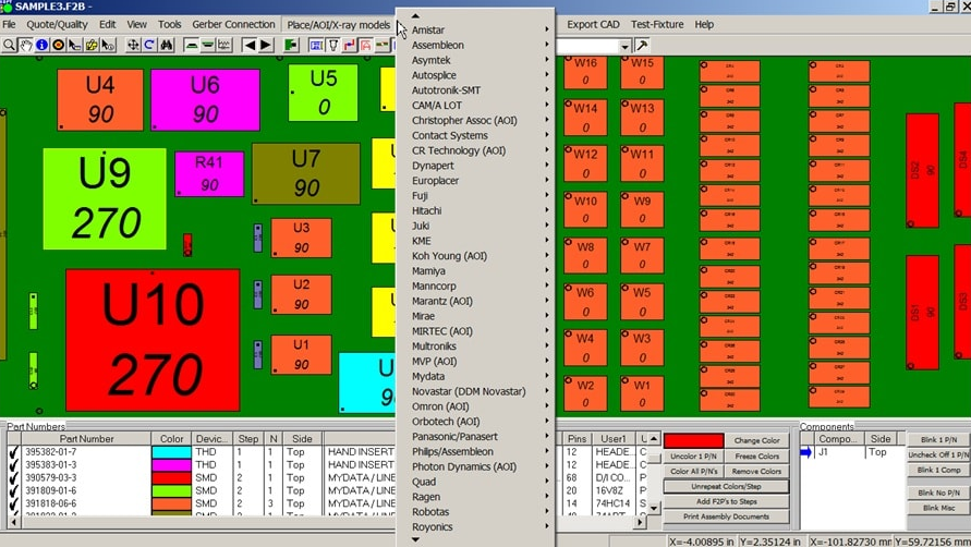 AOI software interface for programming inspection code.