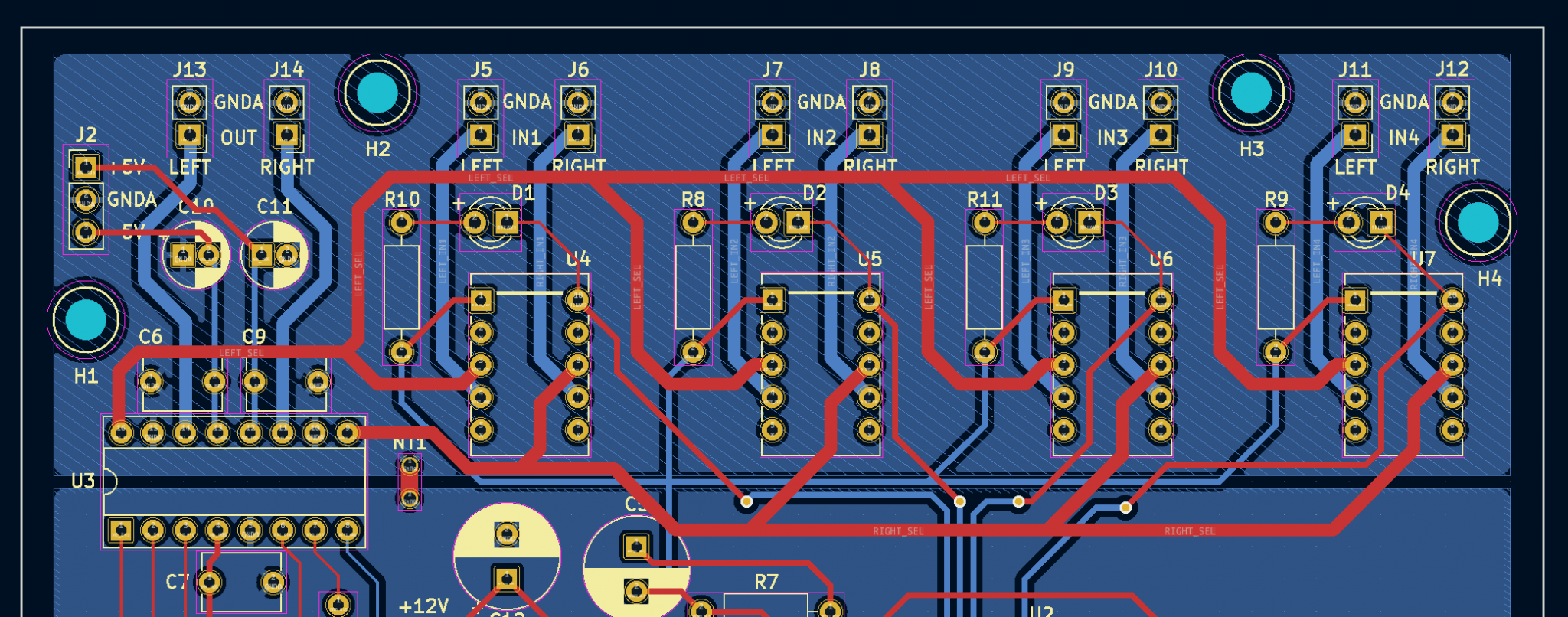 Audio amplifier PCB with trace width variations