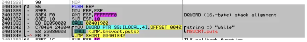 Assembly output for while(1) loop
