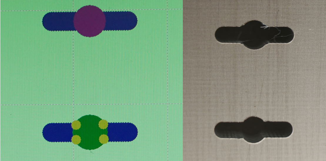 extra "deburring" process added in yellow areas to prevent burrs