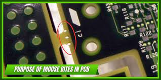 Close-up of PCB mouse bites on a panel for easy separation