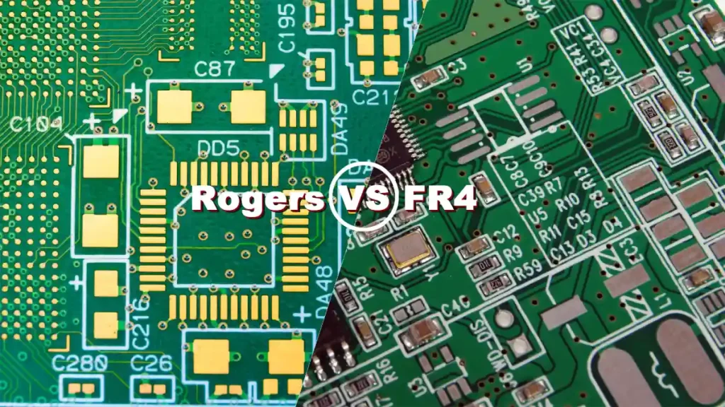 Comparison of FR-4 and Rogers PCB material samples.
