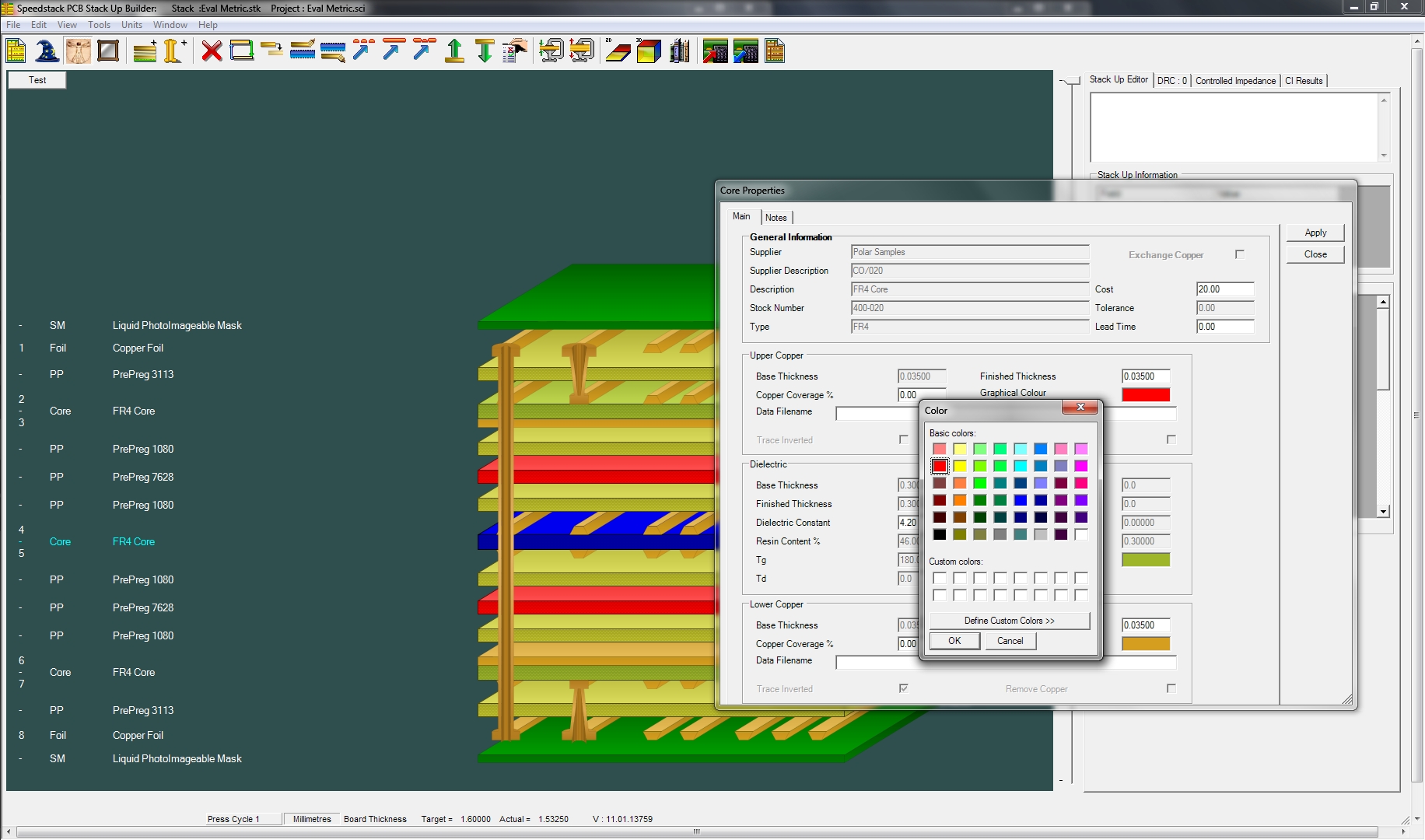 HDI PCB design software showing stackup and microvia placement.