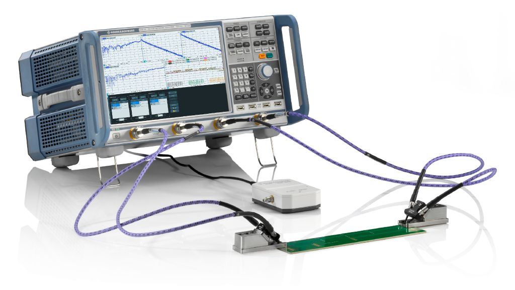 Testing RF PCB trace design for signal integrity using a vector network analyzer.