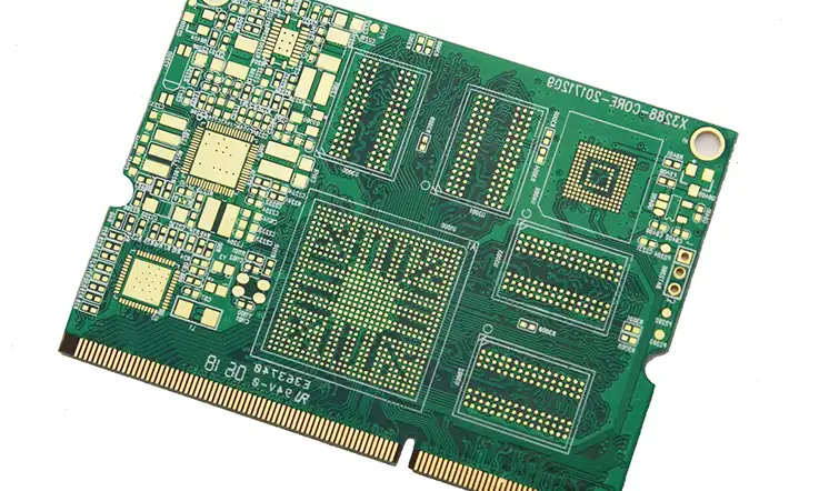 Hard gold plating on a PCB edge connector for durability and conductivity.