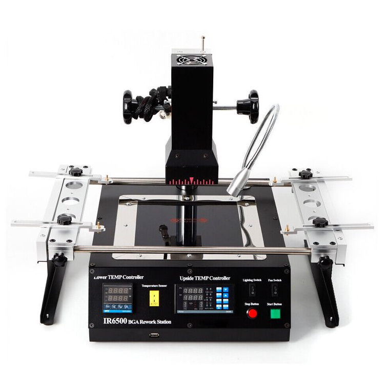 Basic BGA rework tools for hobbyists on a workbench.