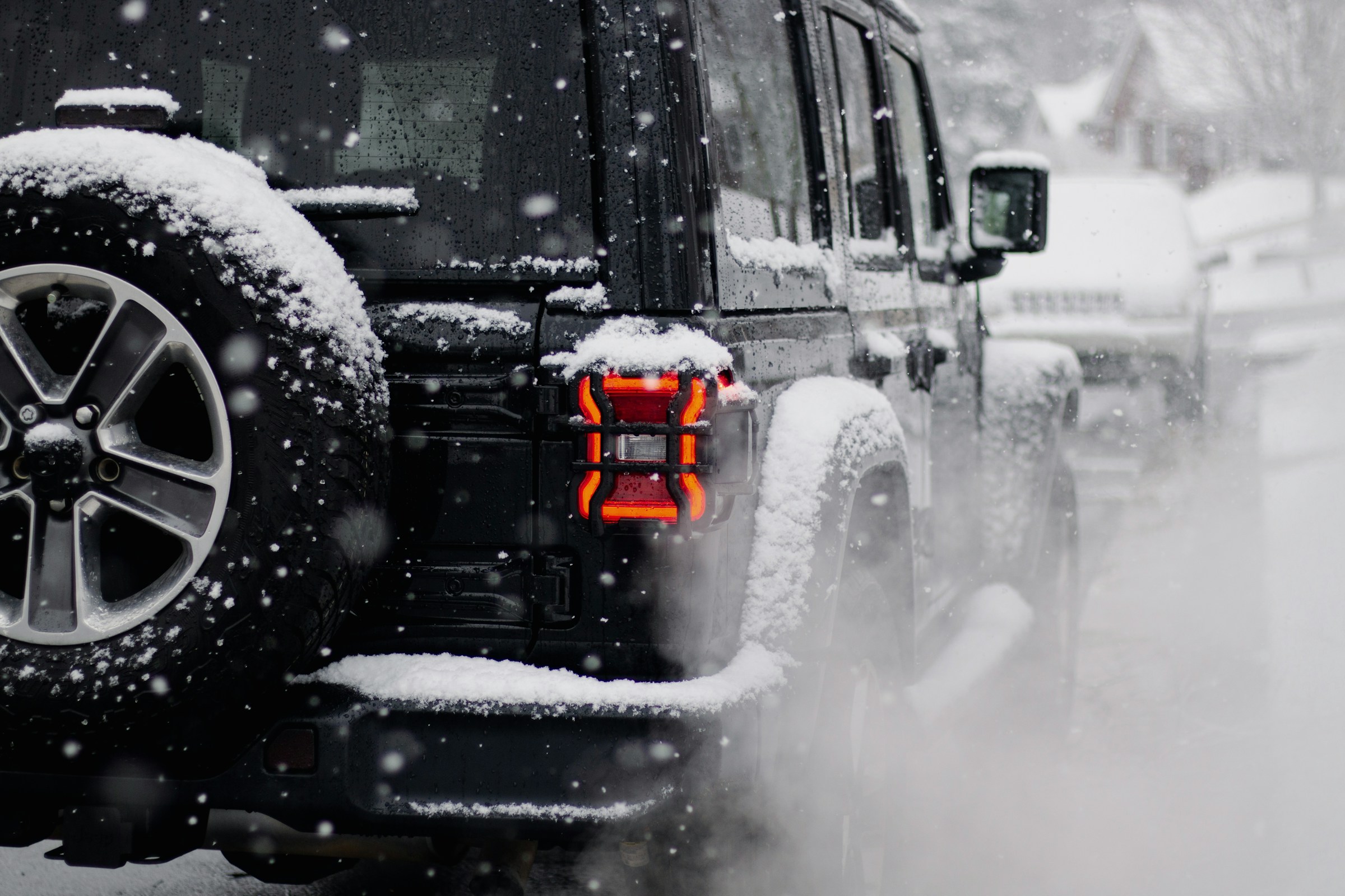 Vehicle with LED car indicators in extreme cold weather.
