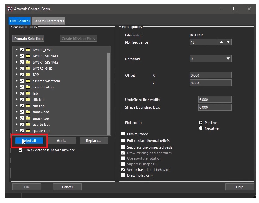 Exporting IPC-2581 file from PCB design software.