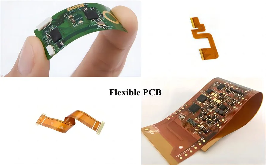 Flex PCB in a bent configuration showcasing component placement for DFM.