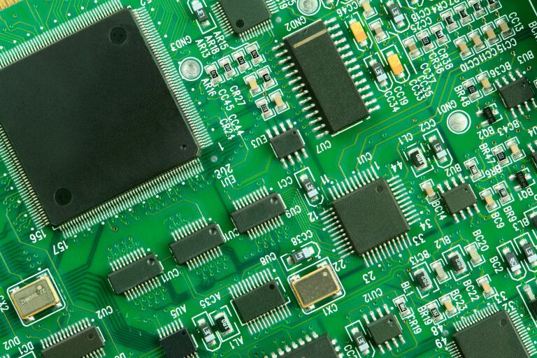 Close-up of SMT soldered components on a PCB for DIY electronics projects.