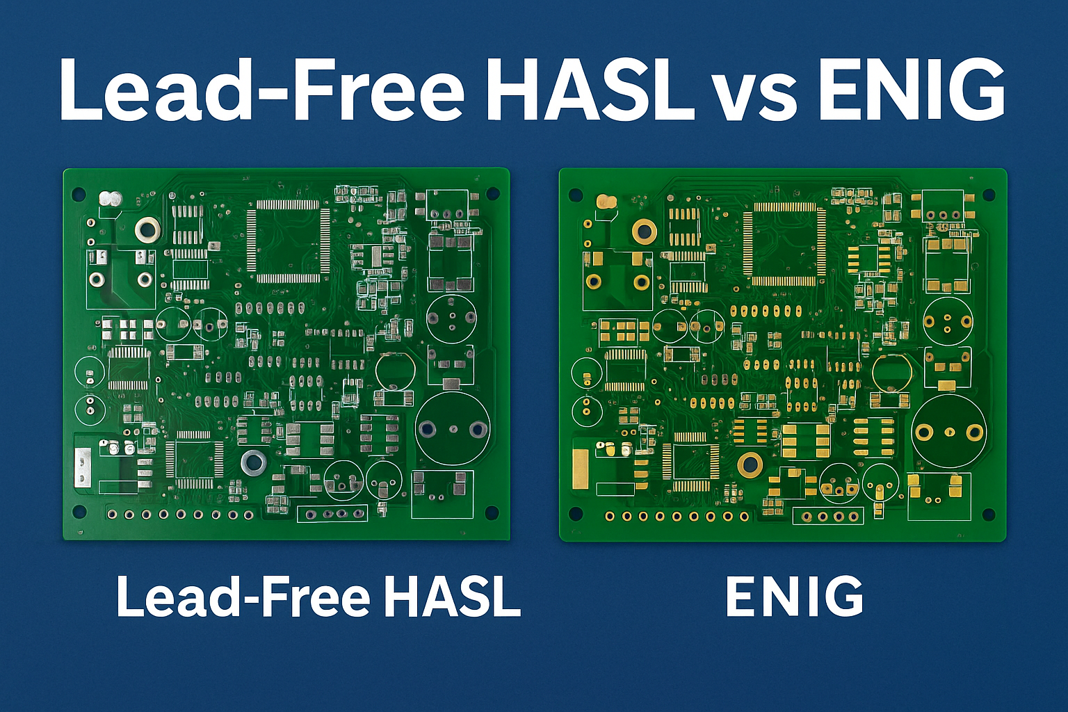 Comparison of lead-free PCB finishes like ENIG and lead-free HASL.