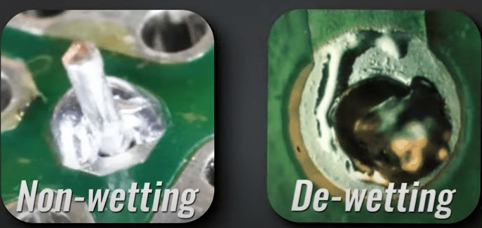 Defective solder joint under magnification