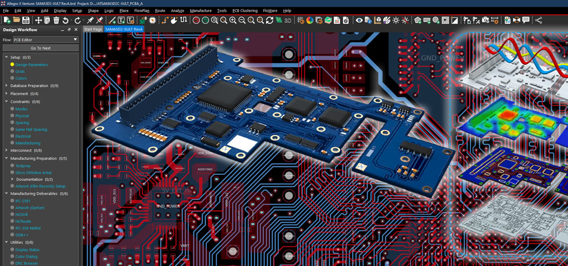 PCB design software tutorial showing component placement in layout editor.