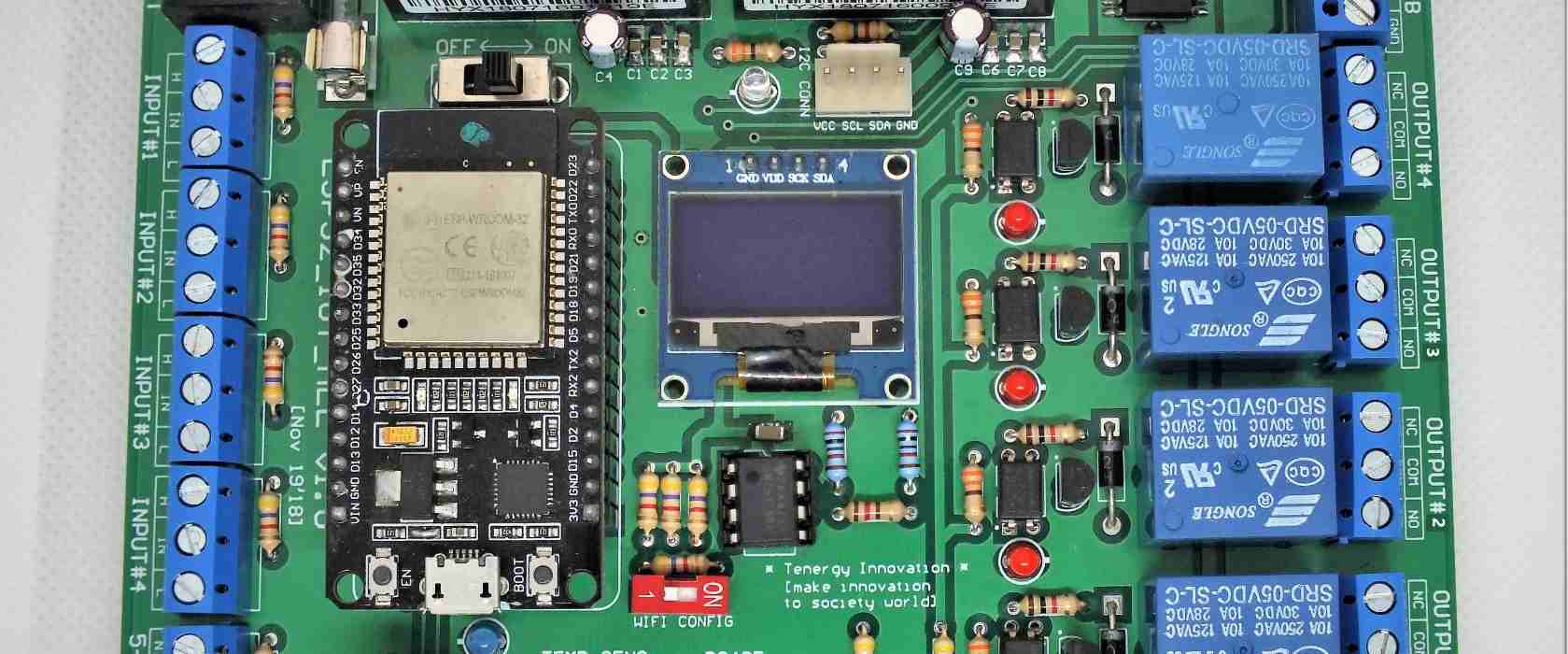 Components and tools for IoT device assembly with ESP32.