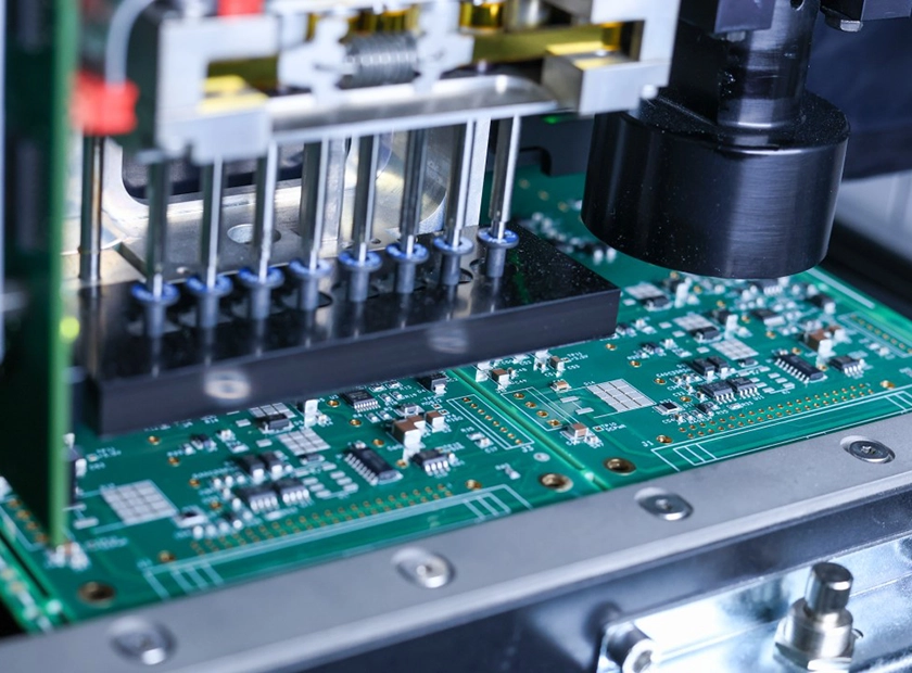Soldering sensors for IoT device assembly on custom PCB.
