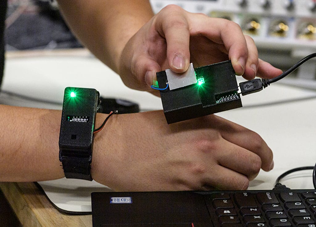 Completed wearable electronics prototype in use.