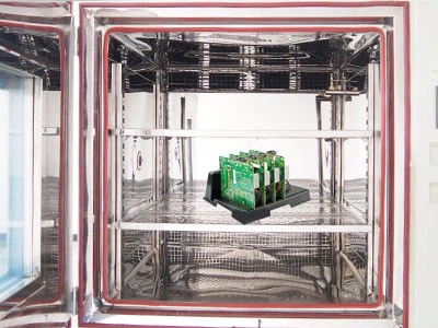 PCB under thermal stress testing to evaluate plating durability.