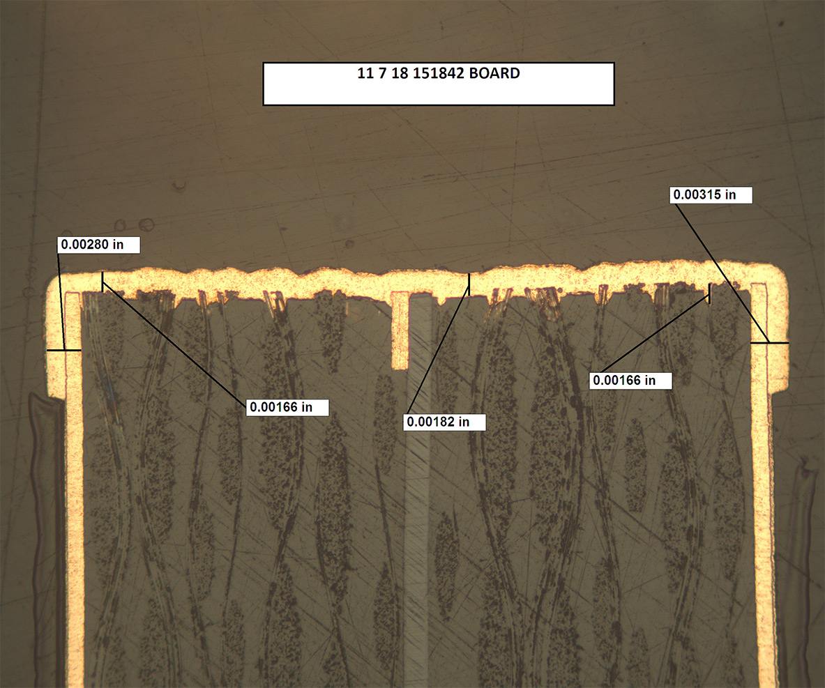 Cross-section of a multi-layer PCB highlighting signal layer thickness.