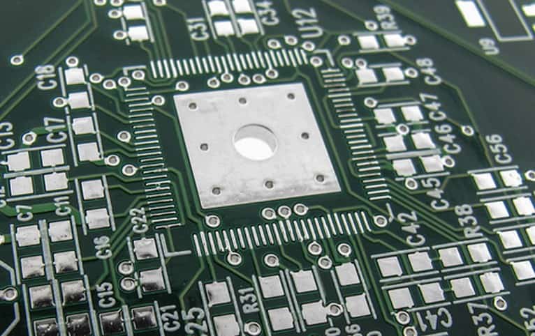 PCB with HASL surface finish showing solder coating