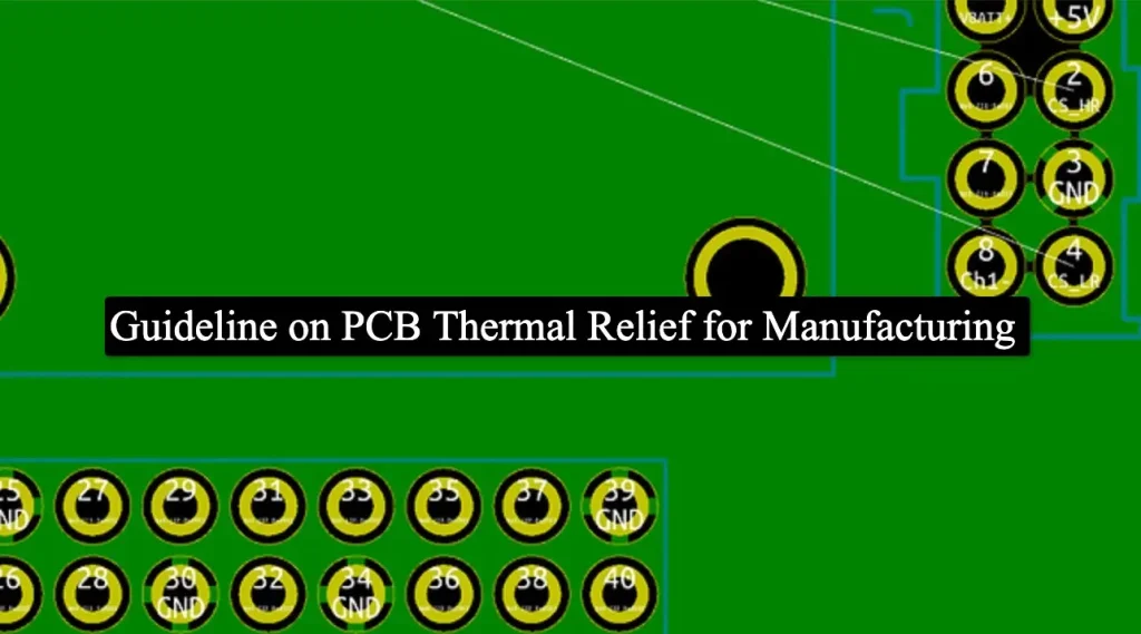 PCB design showing copper pour and thermal relief spokes for heat management.