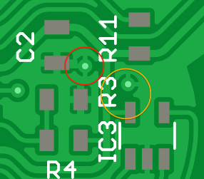 Thermal relief pattern on PCB pad for soldering ease.
