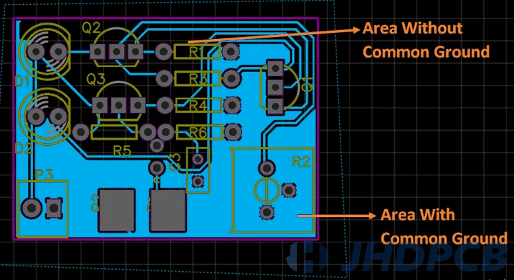 Video PCB layout with ground plane for noise reduction.