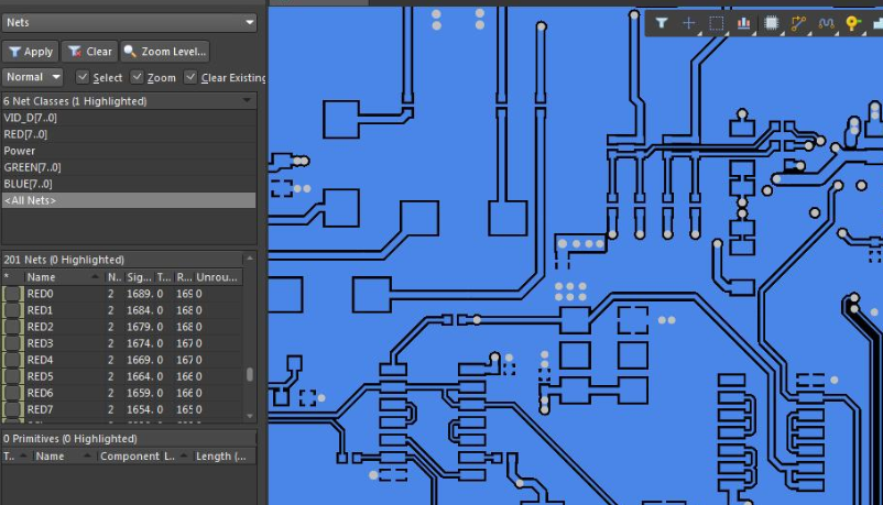 PCB design software setting trace spacing rules.