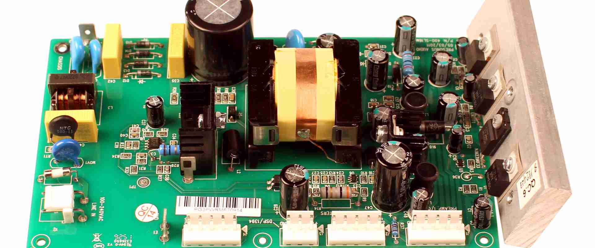 Close-up of a power supply PCB showcasing key components for efficient power distribution.