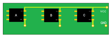 Diagram of single point grounding in PCB design.