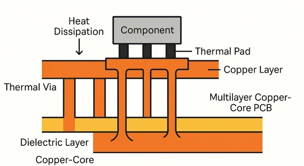Diagram of thermal pad placement rules under PCB component.