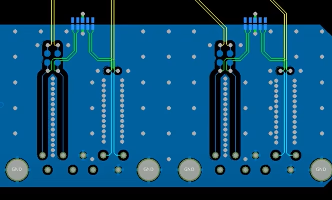 Diagram of PCB copper pour with via stitching and clearance for optimal design.
