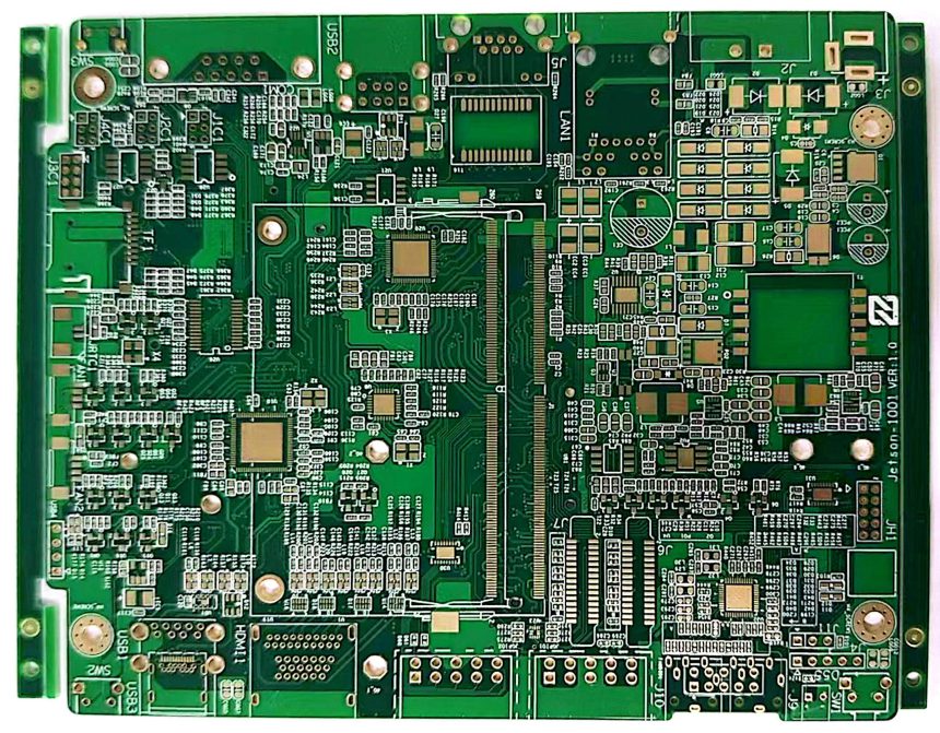Detailed PCB layout showcasing layer structure and components for cost optimization.