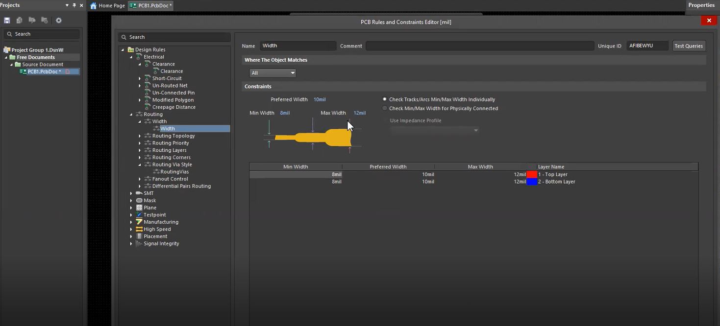 Constraints editor in PCB design software for beginners.