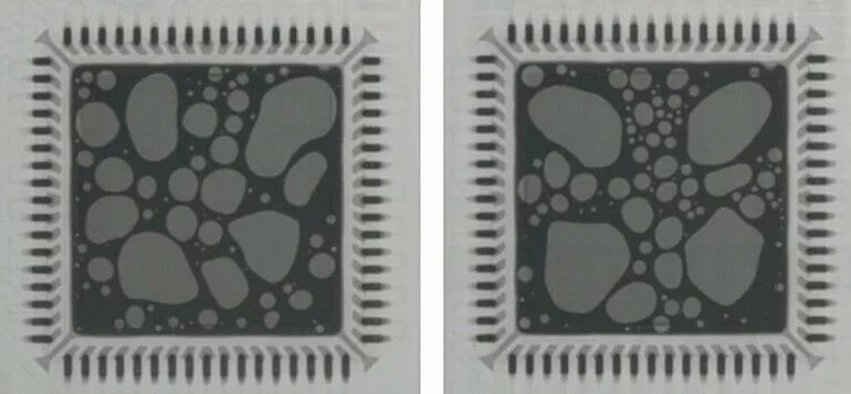 X-ray image showing solder voids under a thermal pad