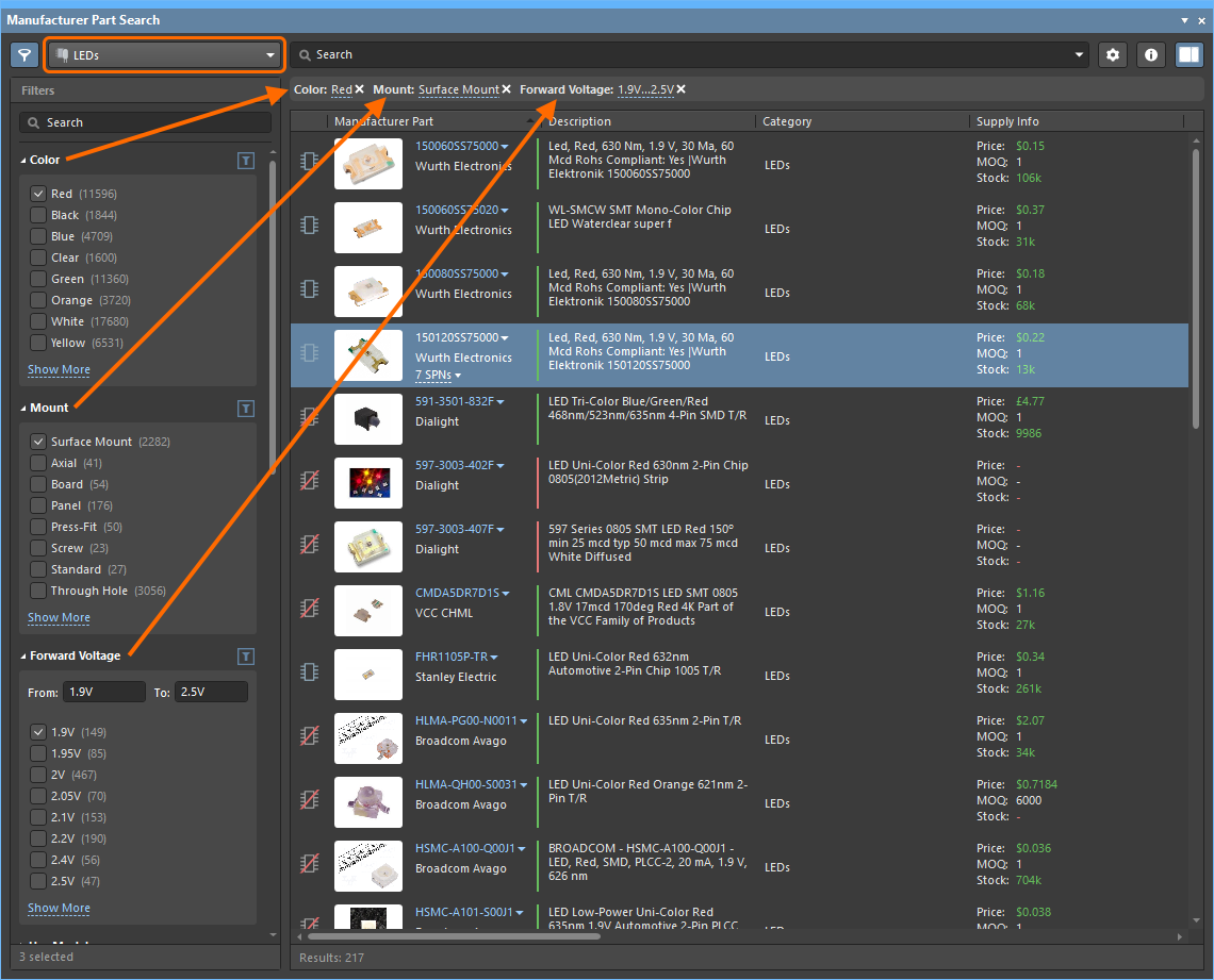Component Parametric Search Interface