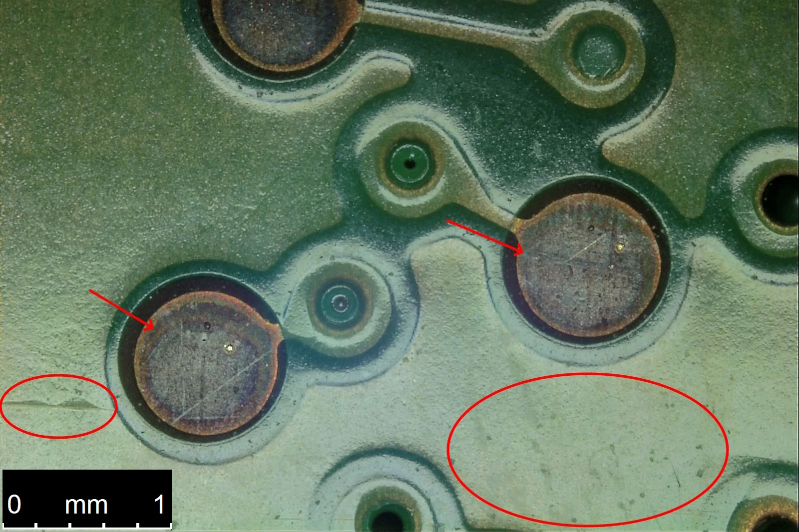 Microscopic View of PCB Trace Defects