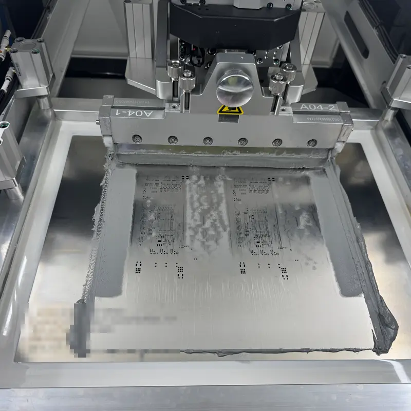 Stainless steel stencil with apertures and polyurethane squeegee blade for solder paste printing