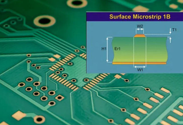 Cross-sectional view of microstrip trace with dimensions for RF PCB impedance calculation