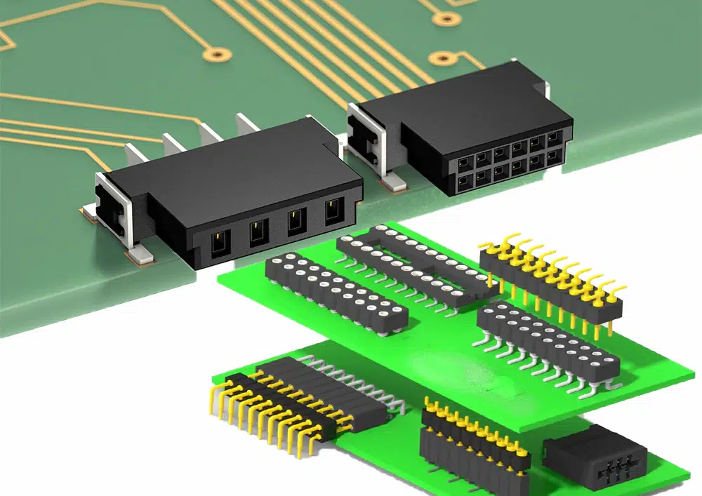 Consumer electronics PCB showing added header pins via laser-drilled holes