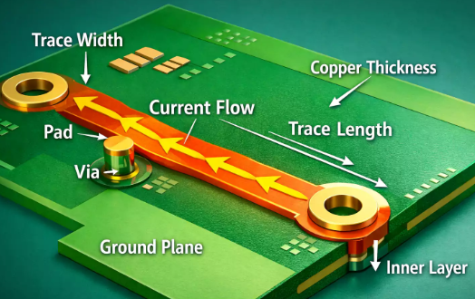 Visual guide to rigid PCB trace width effects on current and impedance