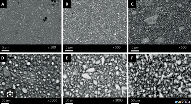 Microscopic view of halogen-free laminate layers showing resin and fillers')