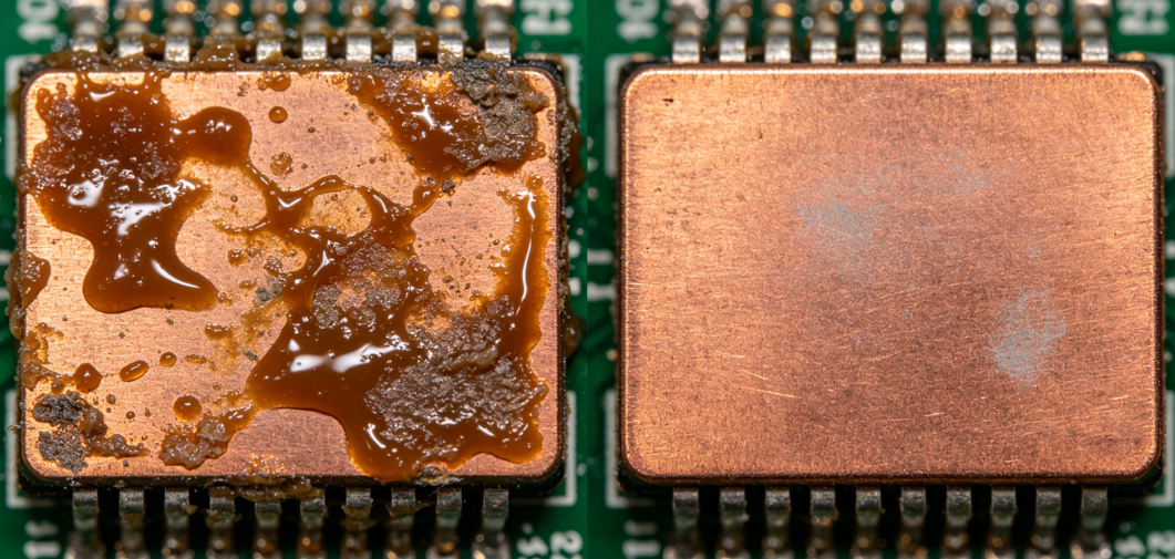 flux residues before and after cleaning