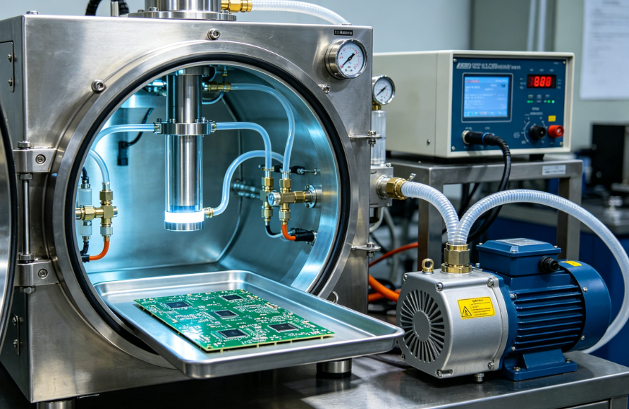 Equipment setup for plasma treatment removing drill smear from PTFE PCB holes
