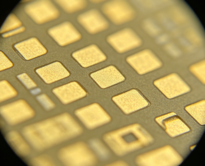 Microscopic examination of organic solderability preservative layer on copper pads