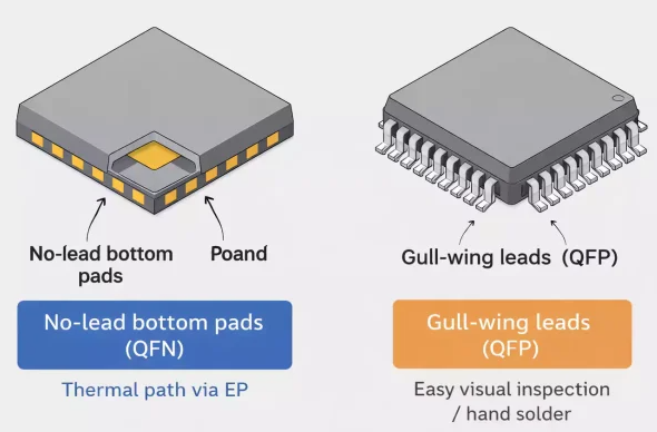 PCB with tall inductors, BGA, and QFN components requiring varying stencil heights