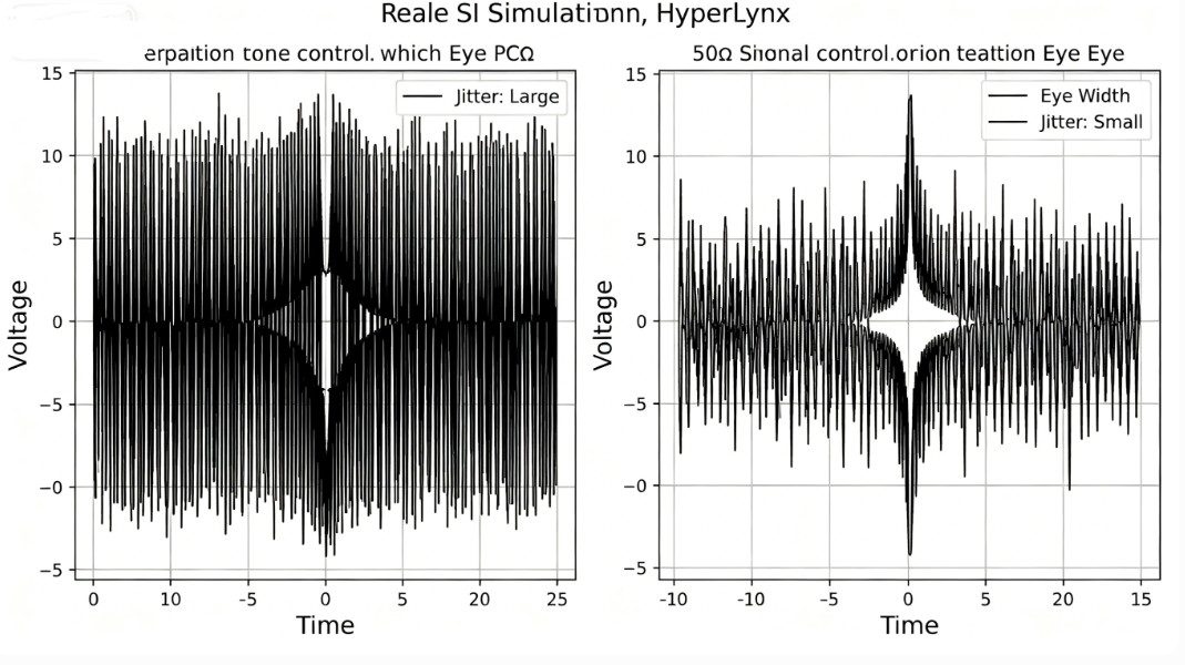 Before and after impedance control eye diagrams for high-speed signals on double-sided PCB