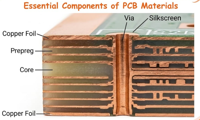 Layered view showing high Tg laminate and low-CTE core for automotive lead-free design