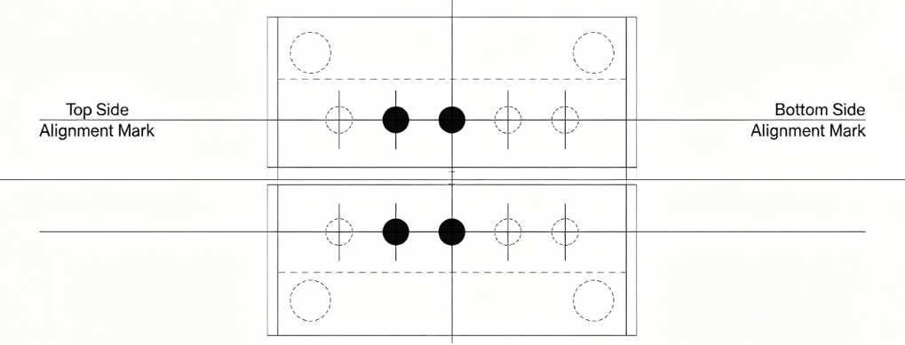 Diagram showing fiducial marks used for double-sided silkscreen alignment